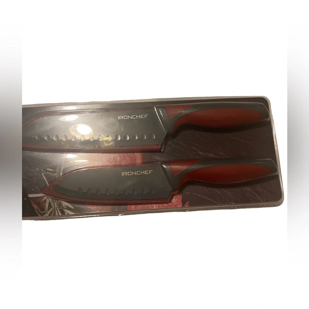 Ironchef Kitchen Knife Set 2 Piece Santoku With Sheath NEW